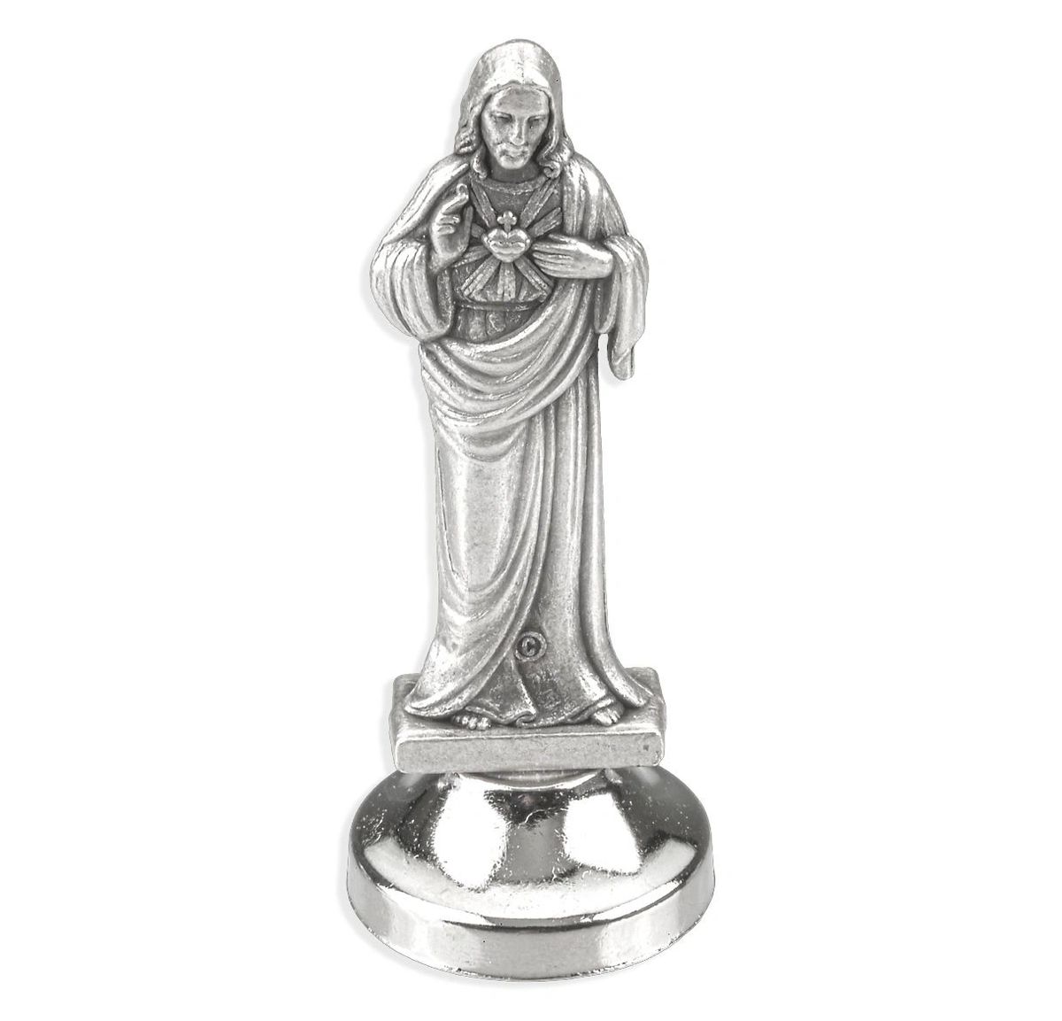 3 Piece, 2.5", Deluxe Sacred Heart of Jesus Silver Catholic Statue. Statue is of the finest